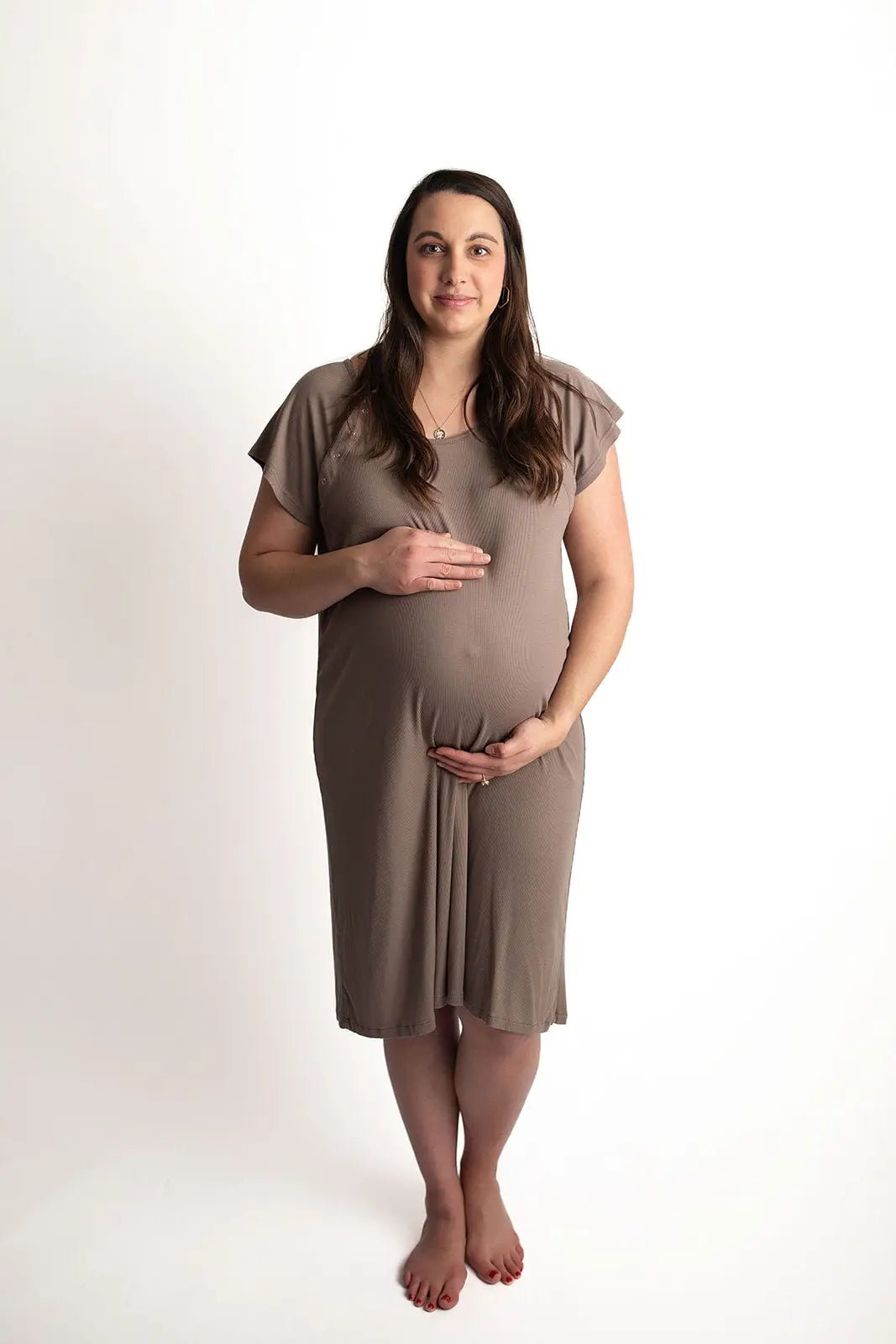 Three Little Tots Ribbed Cocoa Brown Mommy Labor And Delivery Nursing Hospital Gown - 