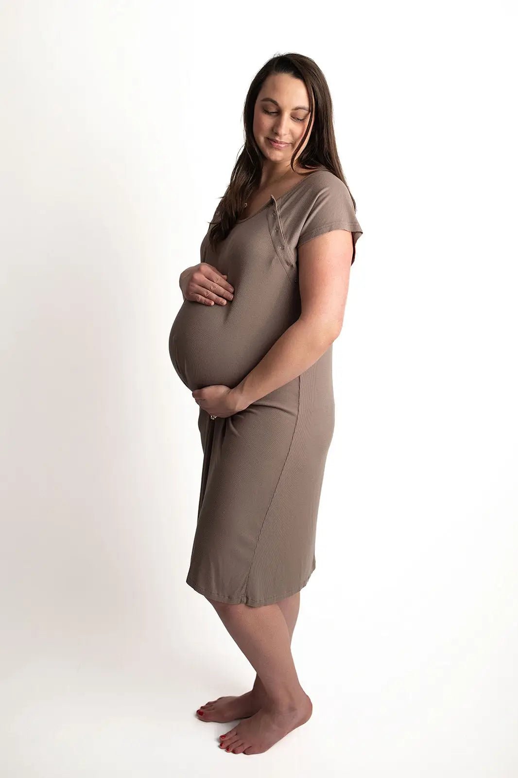 Three Little Tots Ribbed Cocoa Brown Mommy Labor And Delivery Nursing Hospital Gown - 