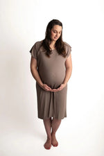 Three Little Tots Ribbed Cocoa Brown Mommy Labor And Delivery Nursing Hospital Gown - 