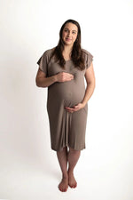 Three Little Tots Ribbed Cocoa Brown Mommy Labor And Delivery Nursing Hospital Gown - 