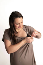 Three Little Tots Ribbed Cocoa Brown Mommy Labor And Delivery Nursing Hospital Gown - 