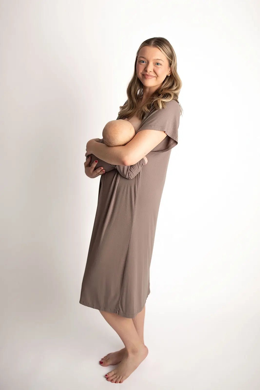 Three Little Tots Ribbed Cocoa Brown Mommy Labor And Delivery Nursing Hospital Gown - 