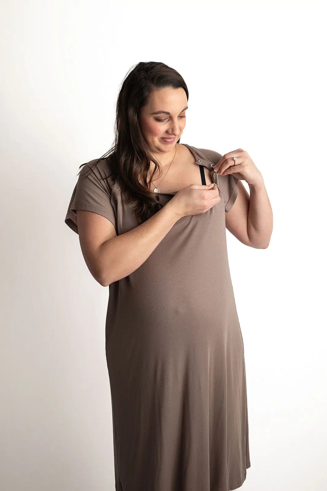 Three Little Tots Ribbed Cocoa Brown Mommy Labor And Delivery Nursing Hospital Gown - 