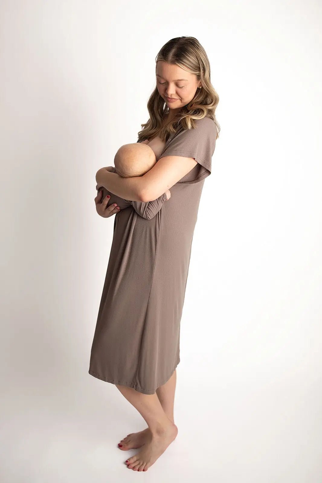 Three Little Tots Ribbed Cocoa Brown Mommy Labor And Delivery Nursing Hospital Gown - 