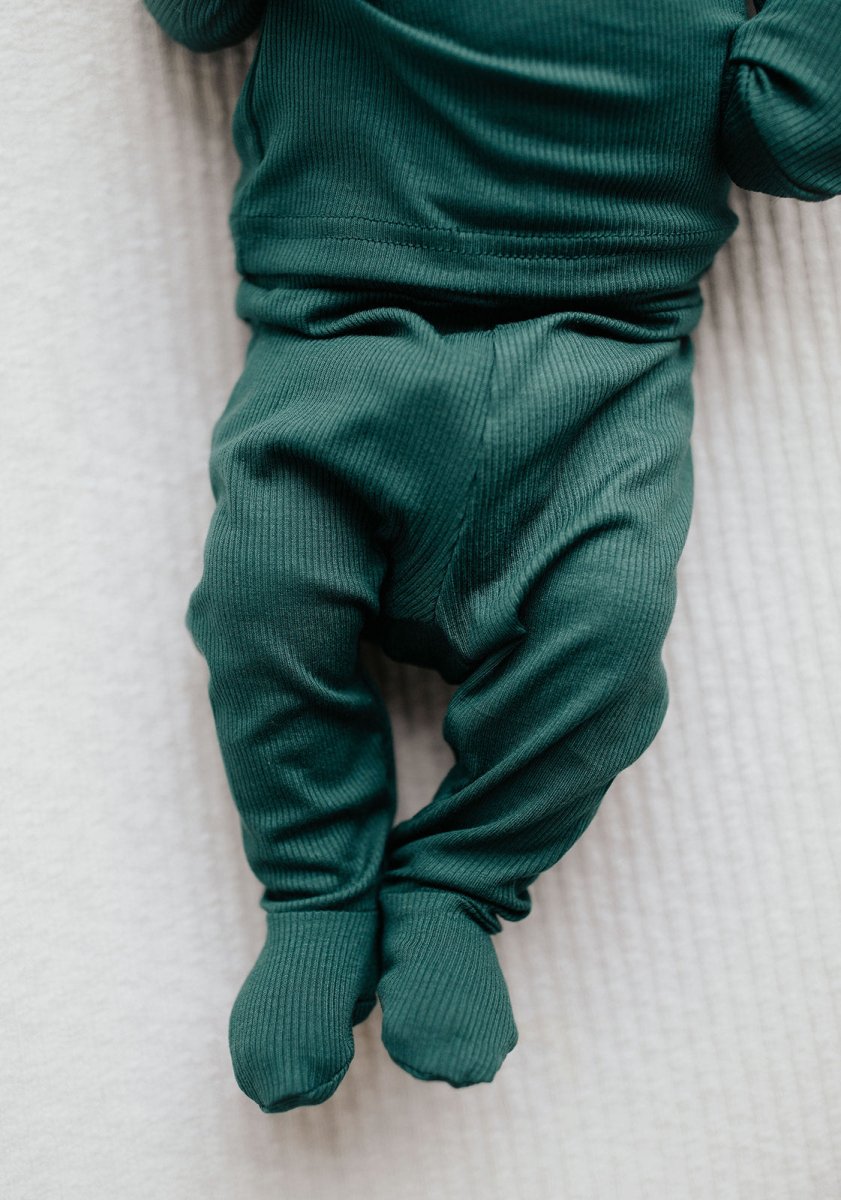 Three Little Tots Ribbed Forest Green Jammies - 