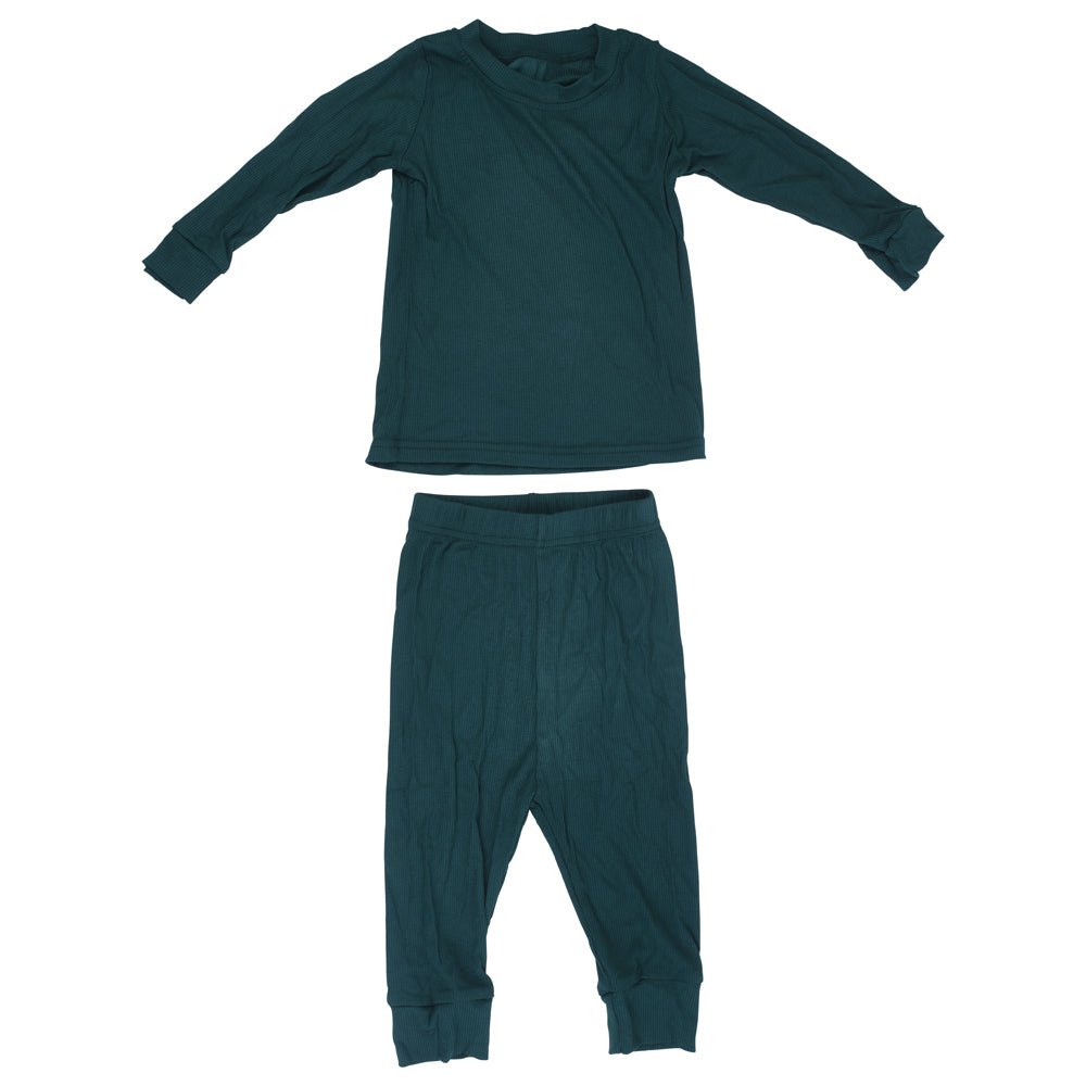 Three Little Tots Ribbed Forest Green Jammies - 