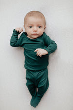 Three Little Tots Ribbed Forest Green Jammies - 