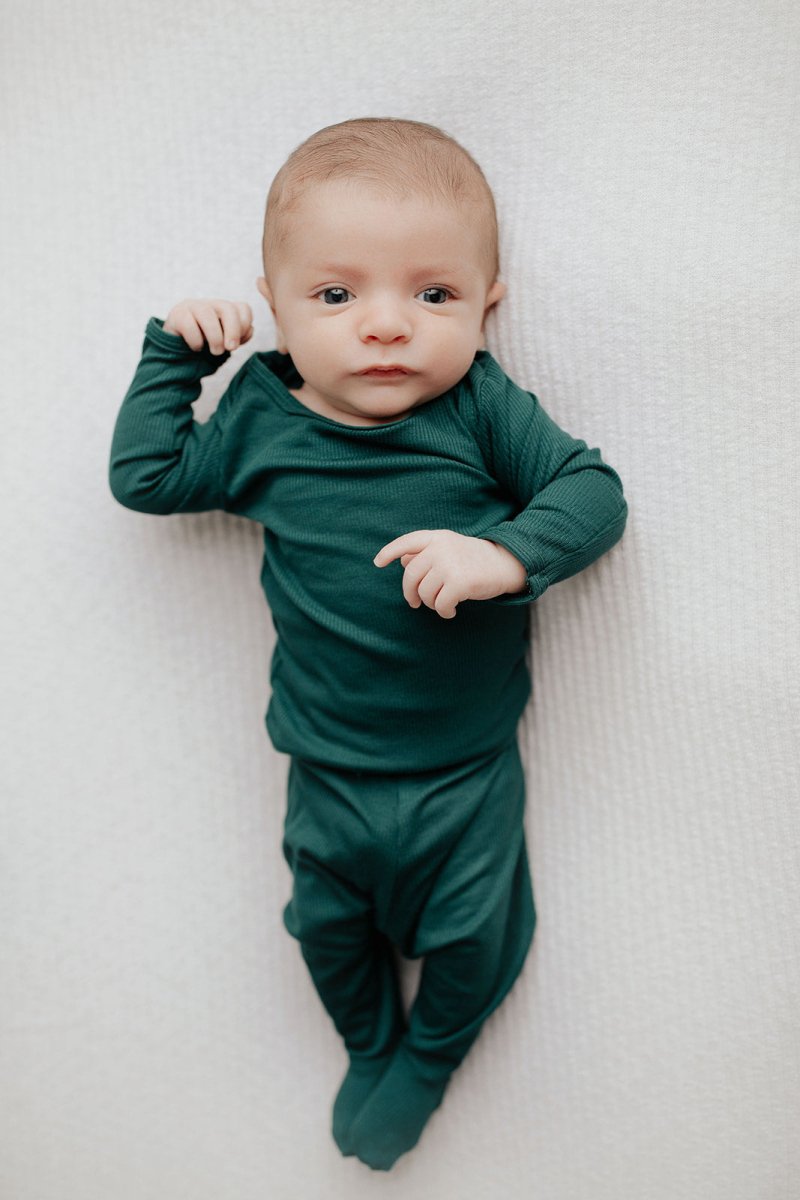 Three Little Tots Ribbed Forest Green Jammies - 