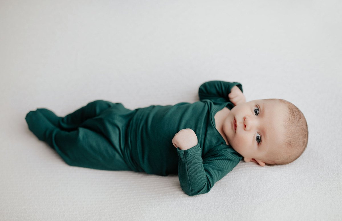 Three Little Tots Ribbed Forest Green Jammies - 