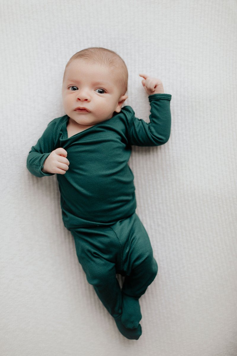 Three Little Tots Ribbed Forest Green Jammies - 