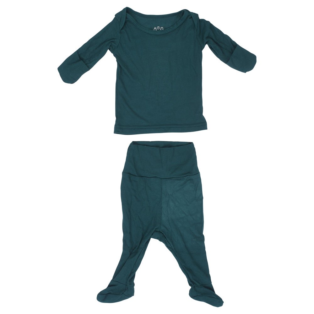 Three Little Tots Ribbed Forest Green Jammies - 