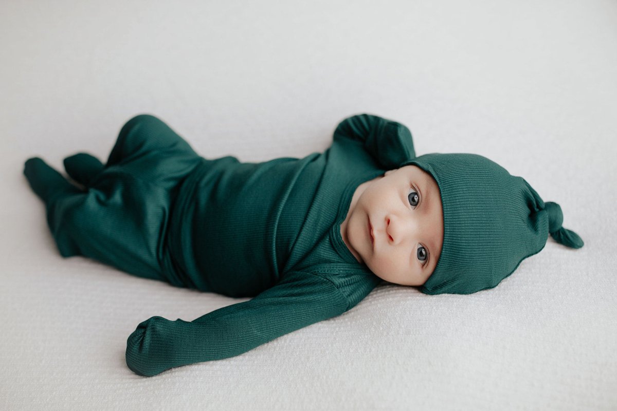 Three Little Tots Ribbed Forest Green Jammies - 