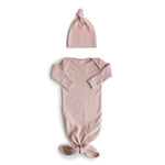 Mushie Ribbed Knotted Baby Gown and Beanie Set Made with Organic Cotton - Everetts Place Boutique - 