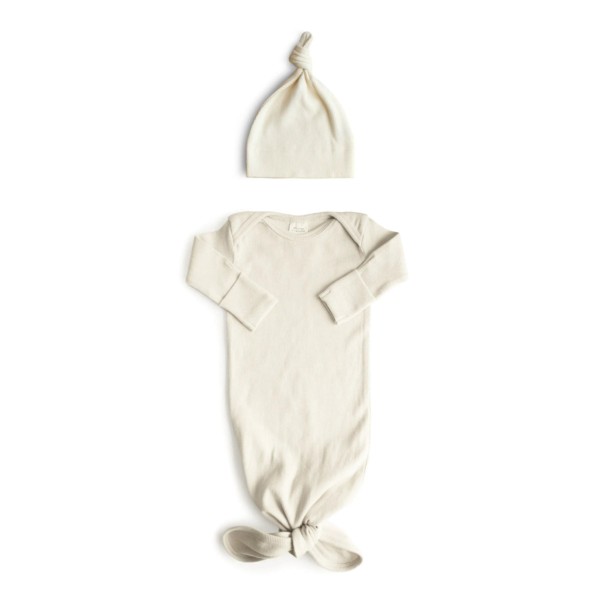 Mushie Ribbed Knotted Baby Gown + Beanie Set - 