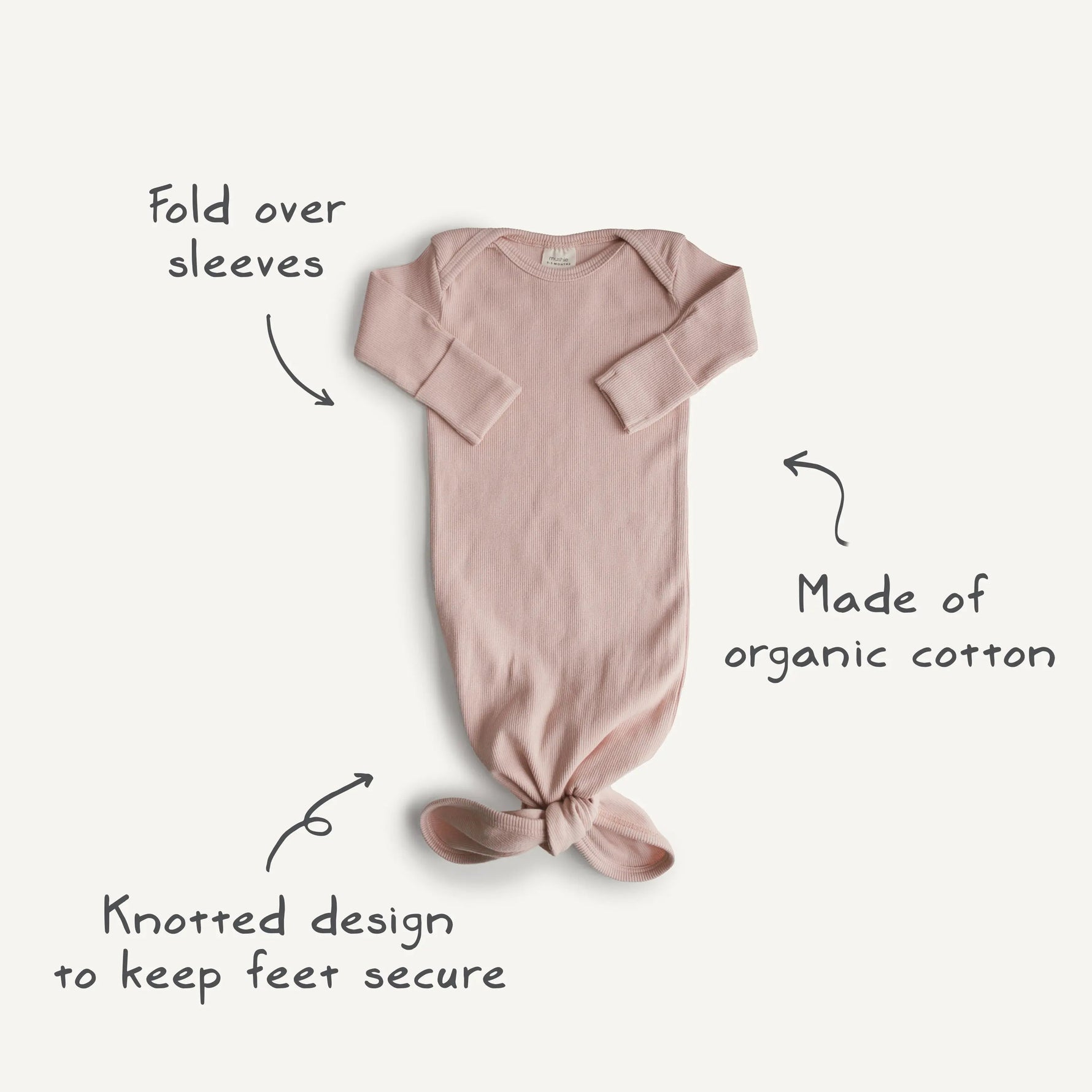 Mushie Ribbed Knotted Baby Gown + Beanie Set - 