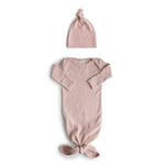 Mushie Ribbed Knotted Baby Gown + Beanie Set - 