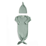 Mushie Ribbed Knotted Baby Gown + Beanie Set - 