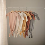 Mushie Ribbed Knotted Baby Gown + Beanie Set - 