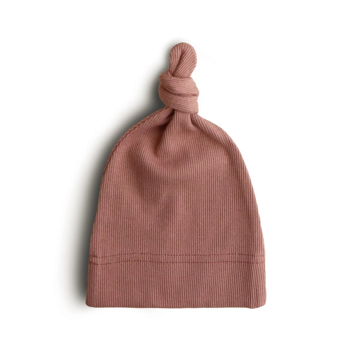 Mushie Ribbed Organic Cotton Baby Beanie for Newborns 0 - 3 Months with Top Knot Design - 