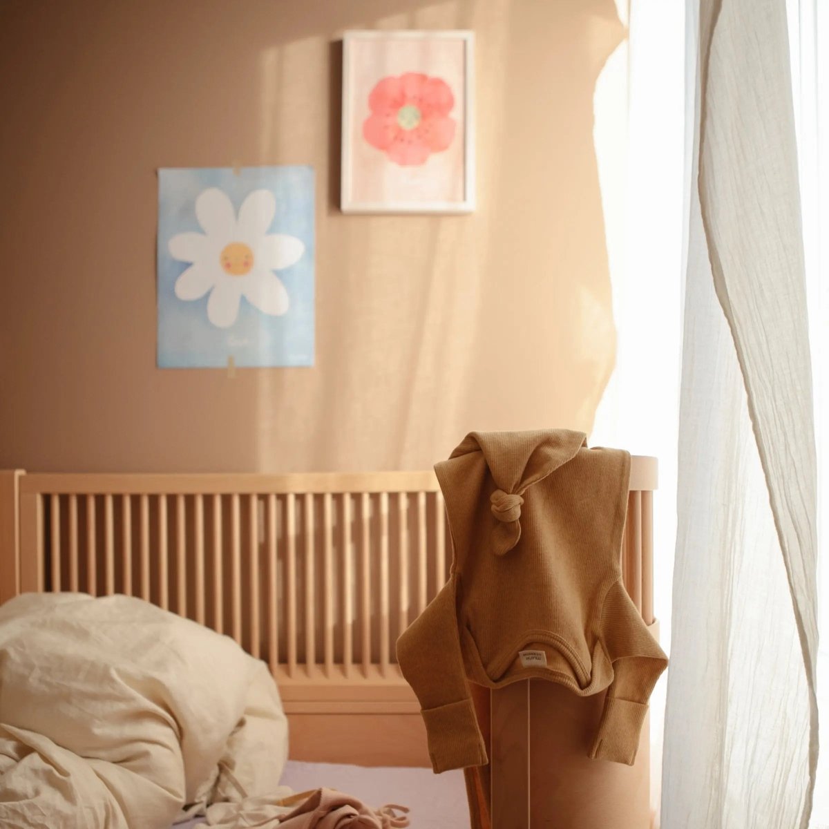 Mushie Ribbed Organic Cotton Baby Beanie for Newborns 0 - 3 Months with Top Knot Design - 