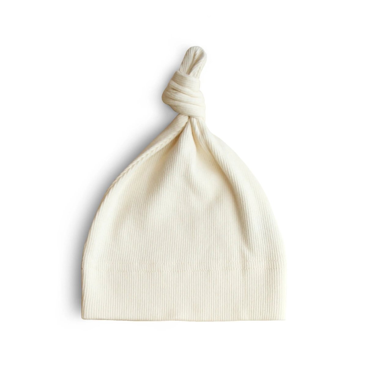 Mushie Ribbed Organic Cotton Baby Beanie for Newborns 0 - 3 Months with Top Knot Design - 