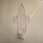 Mushie Ribbed Organic Cotton Baby Beanie for Newborns 0 - 3 Months with Top Knot Design - 