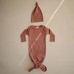 Mushie Ribbed Organic Cotton Baby Beanie for Newborns 0 - 3 Months with Top Knot Design - 