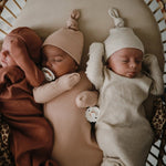 Mushie Ribbed Organic Cotton Baby Beanie for Newborns 0 - 3 Months with Top Knot Design - 