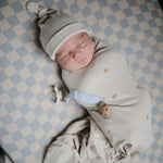 Mushie Ribbed Organic Cotton Baby Beanie for Newborns 0 - 3 Months with Top Knot Design - 