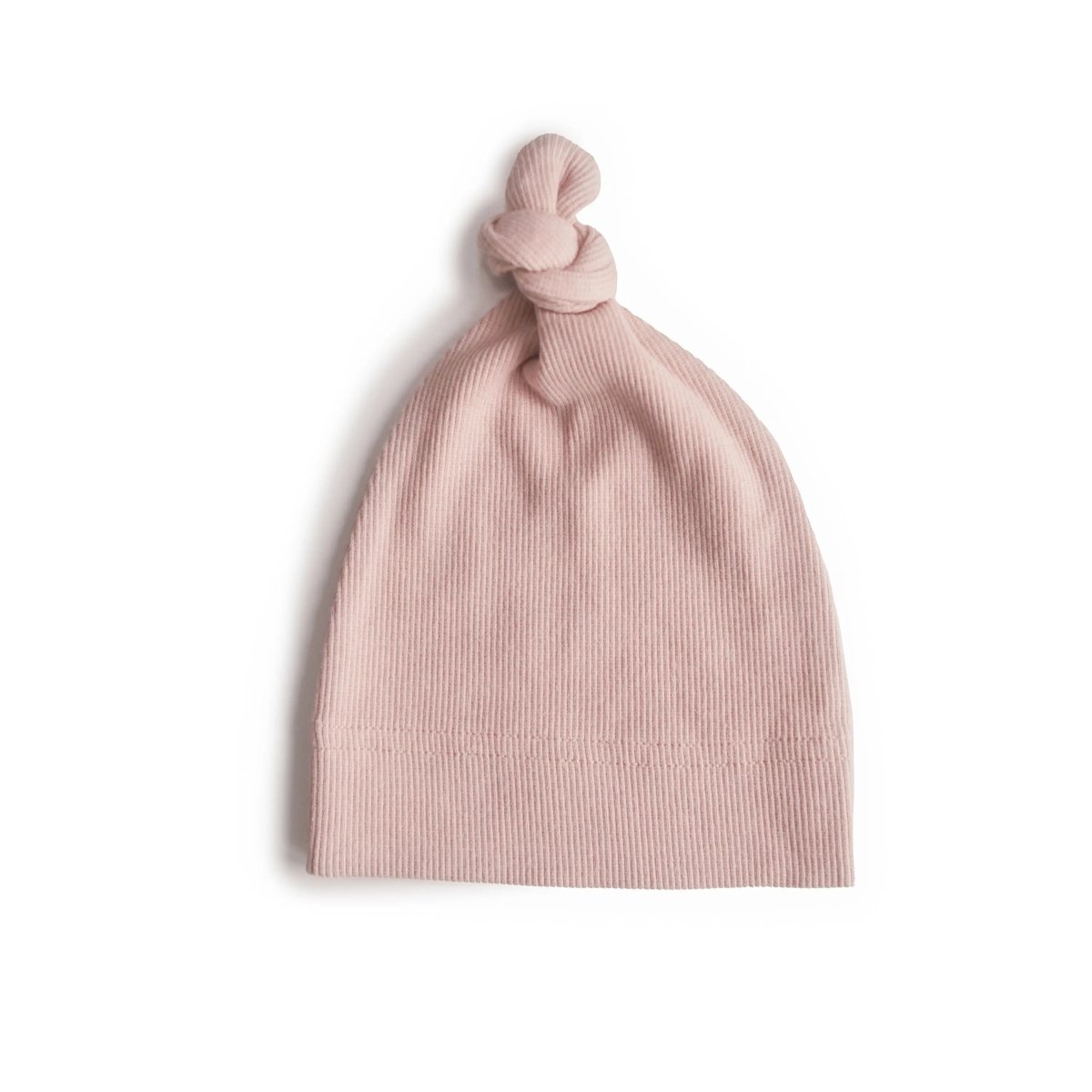 Mushie Ribbed Organic Cotton Baby Beanie for Newborns 0 - 3 Months with Top Knot Design - 