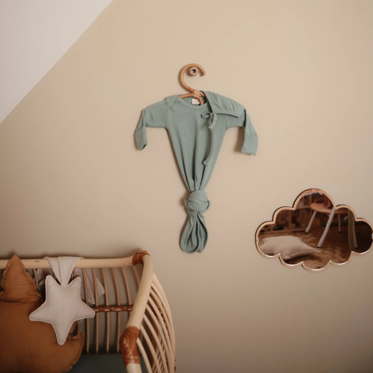 Mushie Ribbed Organic Cotton Baby Beanie for Newborns 0 - 3 Months with Top Knot Design - 