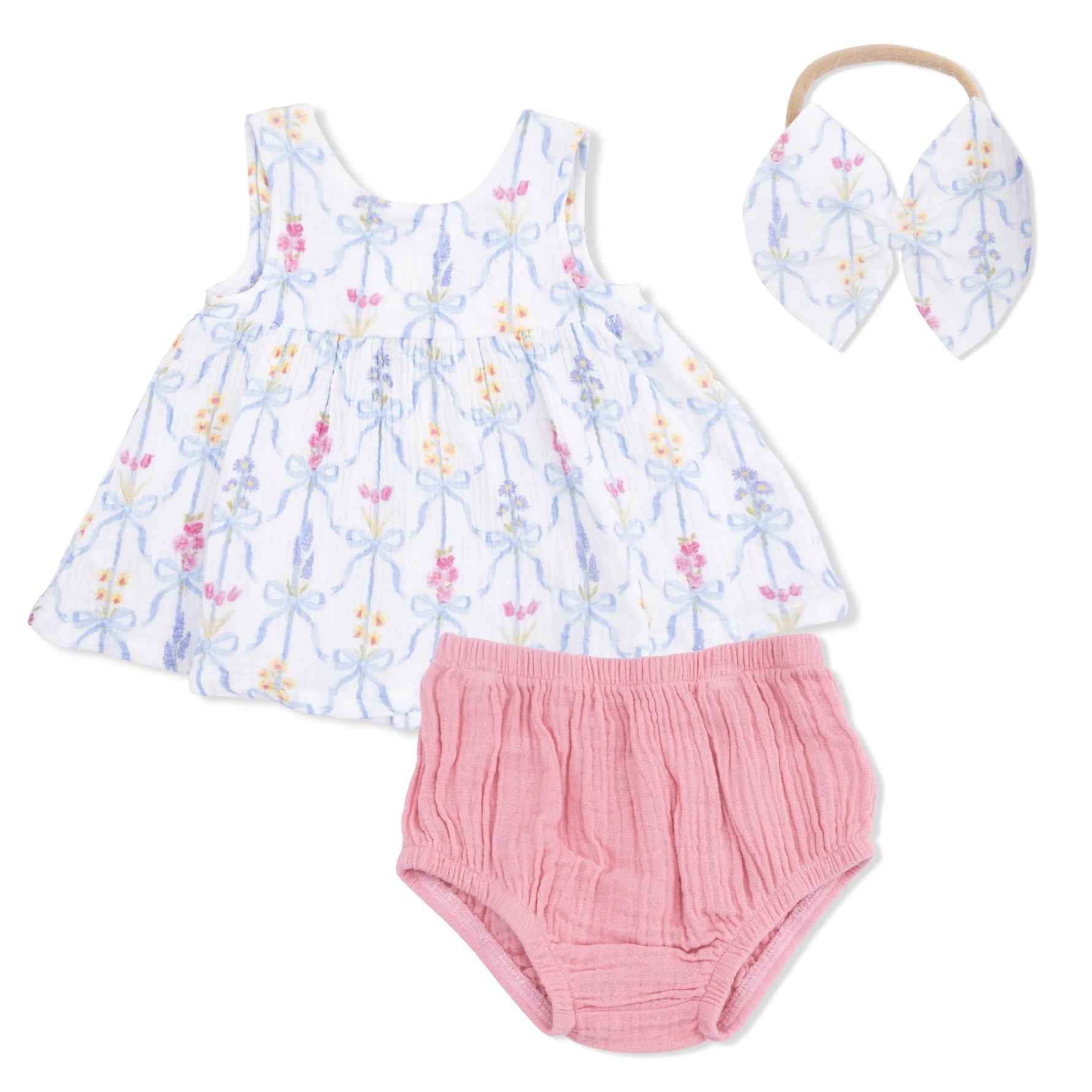 Angel Dear Ribbon Bouquets - Dress with Bow & Bloomer with Bow on Headband Set - 