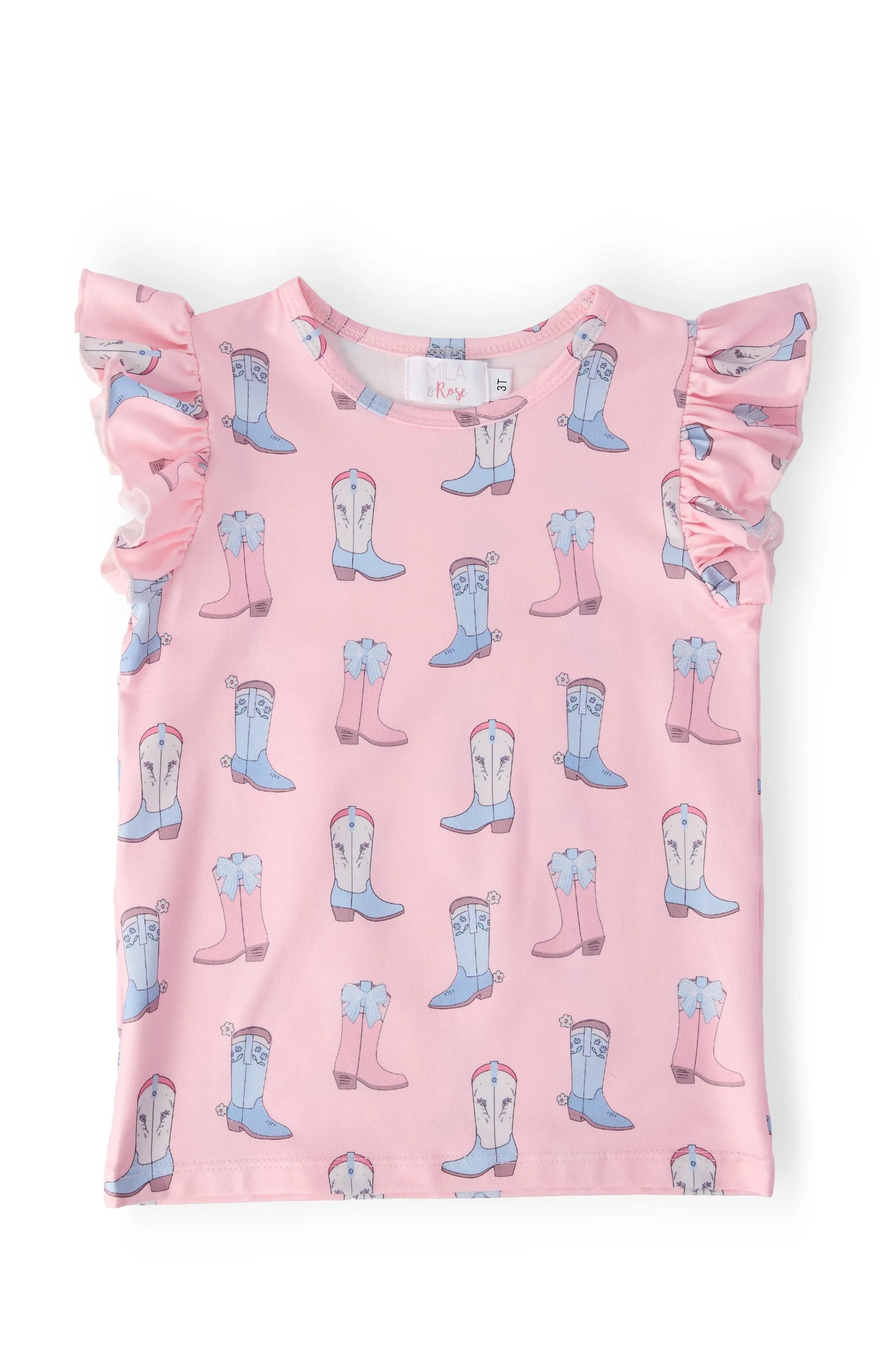 Ribbons & Rodeos S/S Ruffle Tee - White, Pink, Baby & Toddler Clothing, Ruffle, One-piece garment | Everetts Place