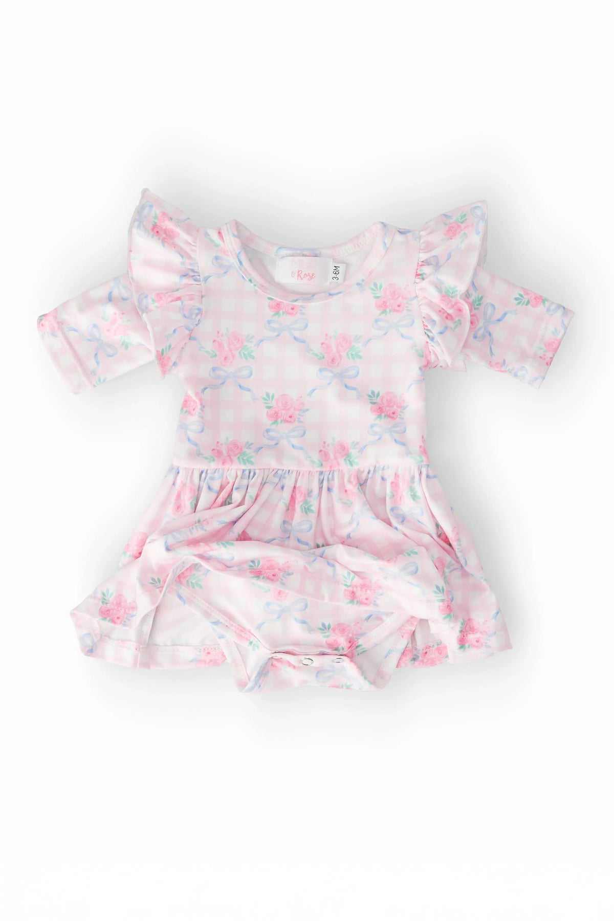 Mila & Rose ® Ribbons & Roses 3/4 Sleeve Flutter Twirl Bodysuit - 