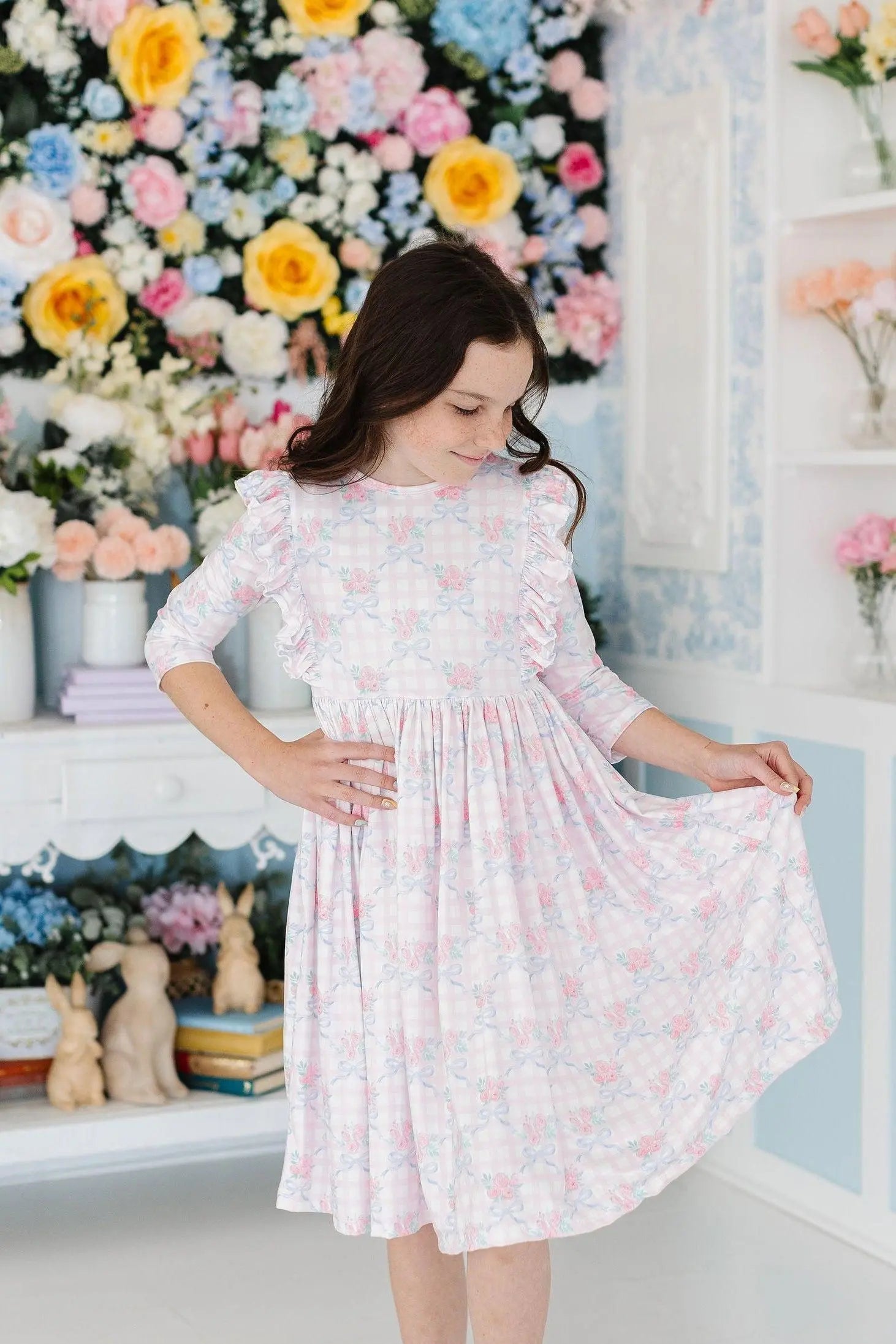 Mila & Rose ® Ribbons & Roses 3/4 Sleeve Ruffle Twirl Dress - 