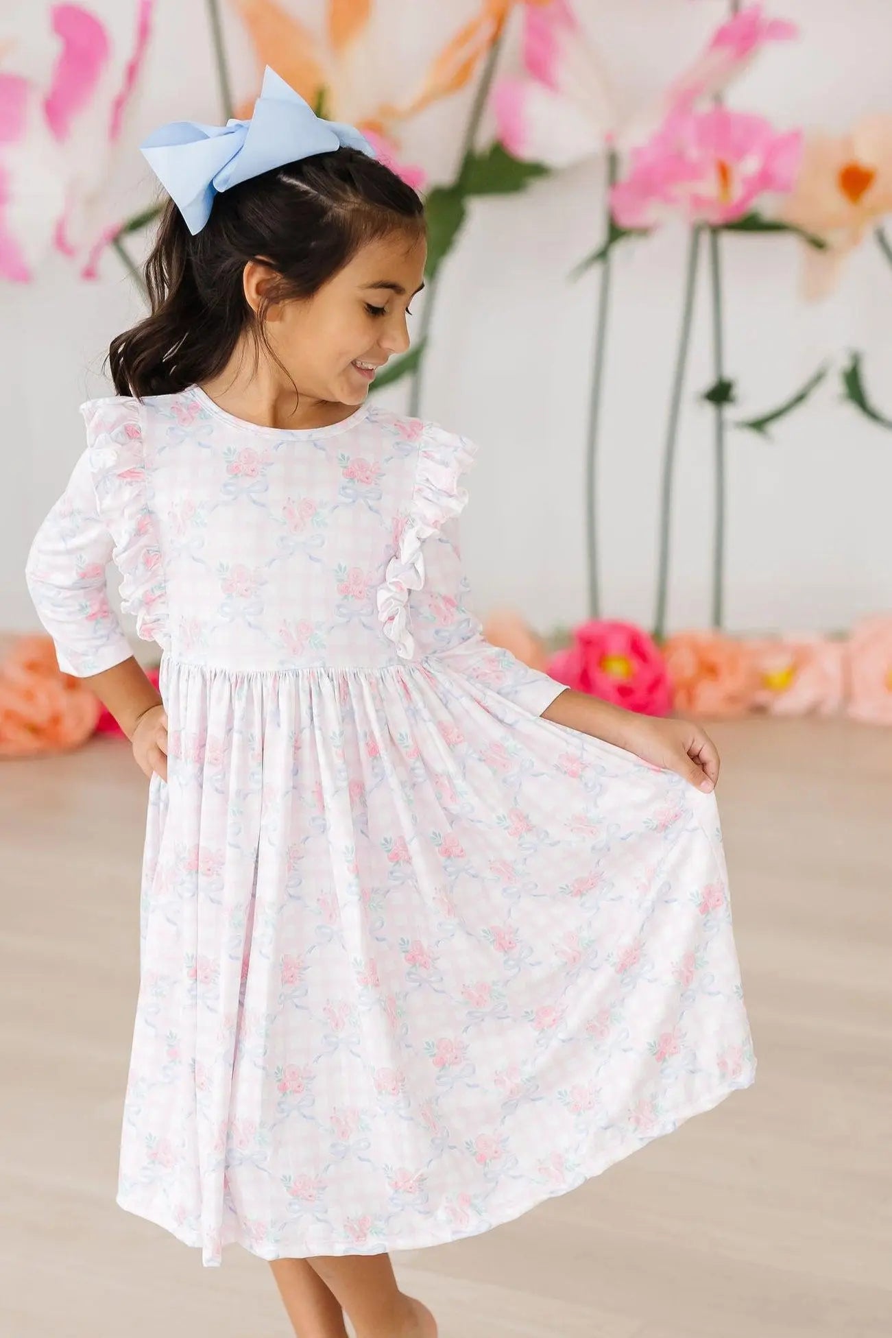 Mila & Rose ® Ribbons & Roses 3/4 Sleeve Ruffle Twirl Dress - 
