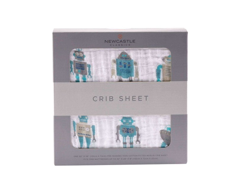 Robot Cotton Muslin Crib Sheet - Everetts Place: Online Boutique - Kids & Babies