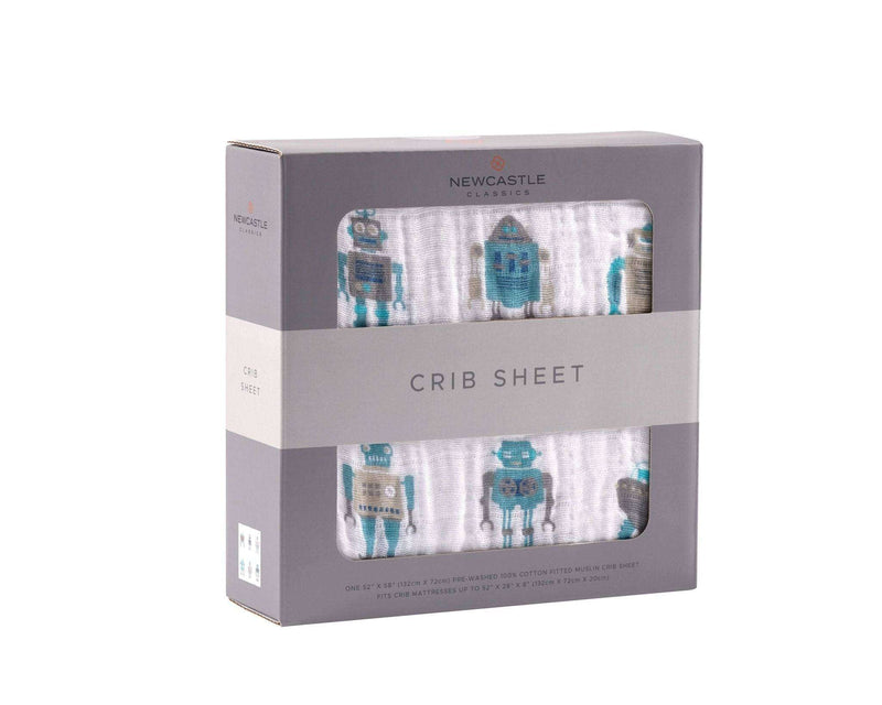 Robot Cotton Muslin Crib Sheet - Everetts Place: Online Boutique - Kids & Babies