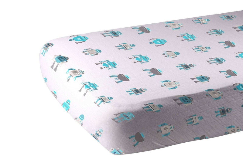 Robot Cotton Muslin Crib Sheet - Everetts Place: Online Boutique - Kids & Babies