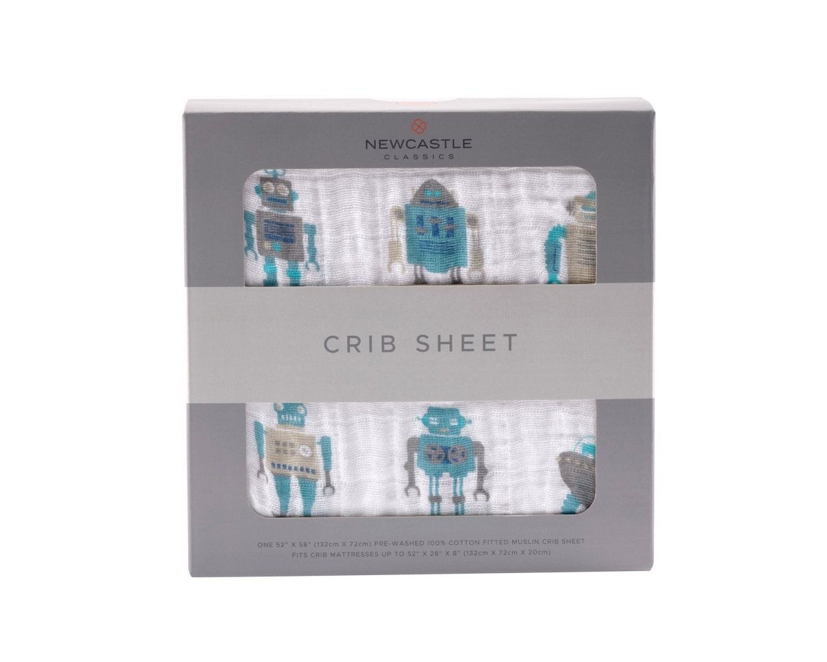 Newcastle Classics Robot Cotton Muslin Crib Sheet with Soft Breathable Fabric for Infants - 