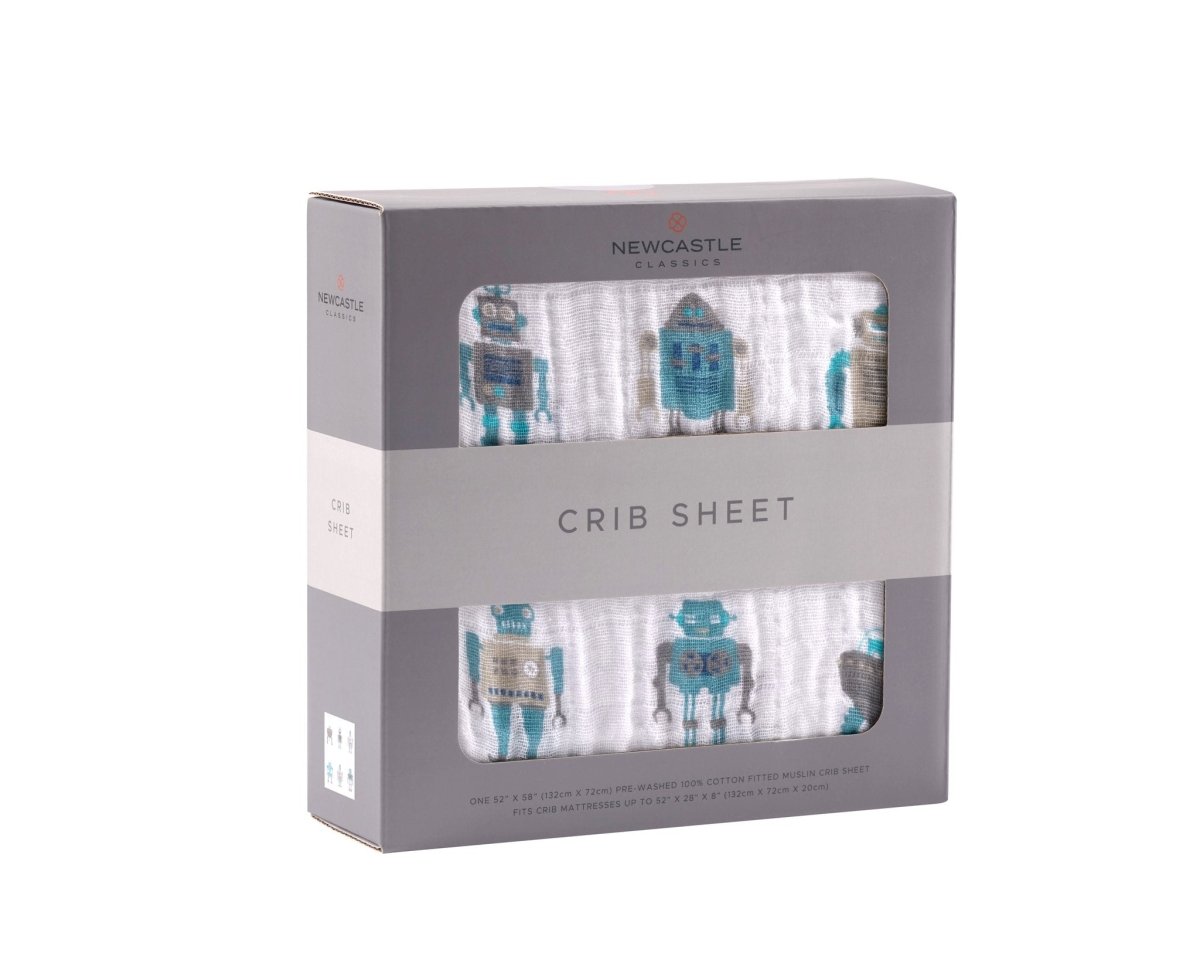 Newcastle Classics Robot Cotton Muslin Crib Sheet with Soft Breathable Fabric for Infants - 