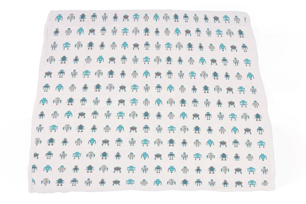 Newcastle Classics Robots Blanket with Cozy Softness for Kids - Cotton Muslin Softness - 