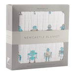 Newcastle Classics Robots Cotton Muslin Blanket with Soft Breathable Fabric for Kids - Baby & Toddler > Swaddling & Receiving Blankets > Receiving Blankets Cotton Newcastle Blanket