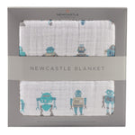 Newcastle Classics Robots Cotton Muslin Blanket with Soft Breathable Fabric for Kids - Baby & Toddler > Swaddling & Receiving Blankets > Receiving Blankets Cotton Newcastle Blanket