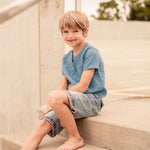Bestaroo Rohan Blue Gauze Henley Shirt for Kids 100 Percent Cotton - 