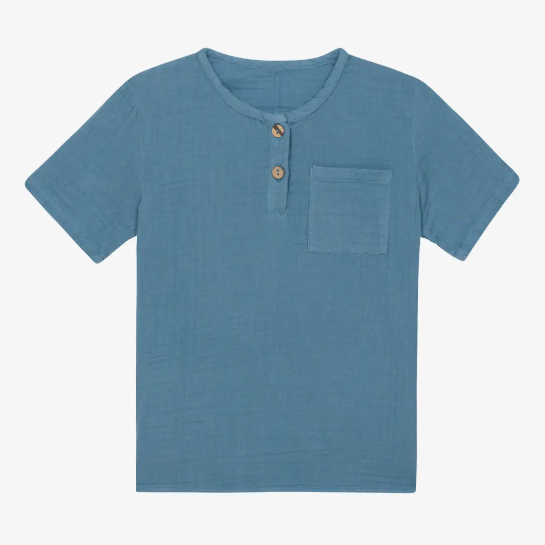 Bestaroo Rohan Blue Gauze Henley Shirt for Kids 100 Percent Cotton - 