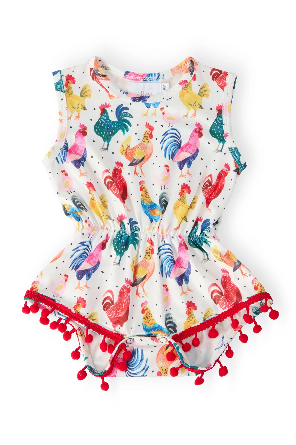 Rooster Pom Pom Romper - Baby & Toddler Clothing, Pink, Dress, One-piece garment, Day Dress | Everetts Place