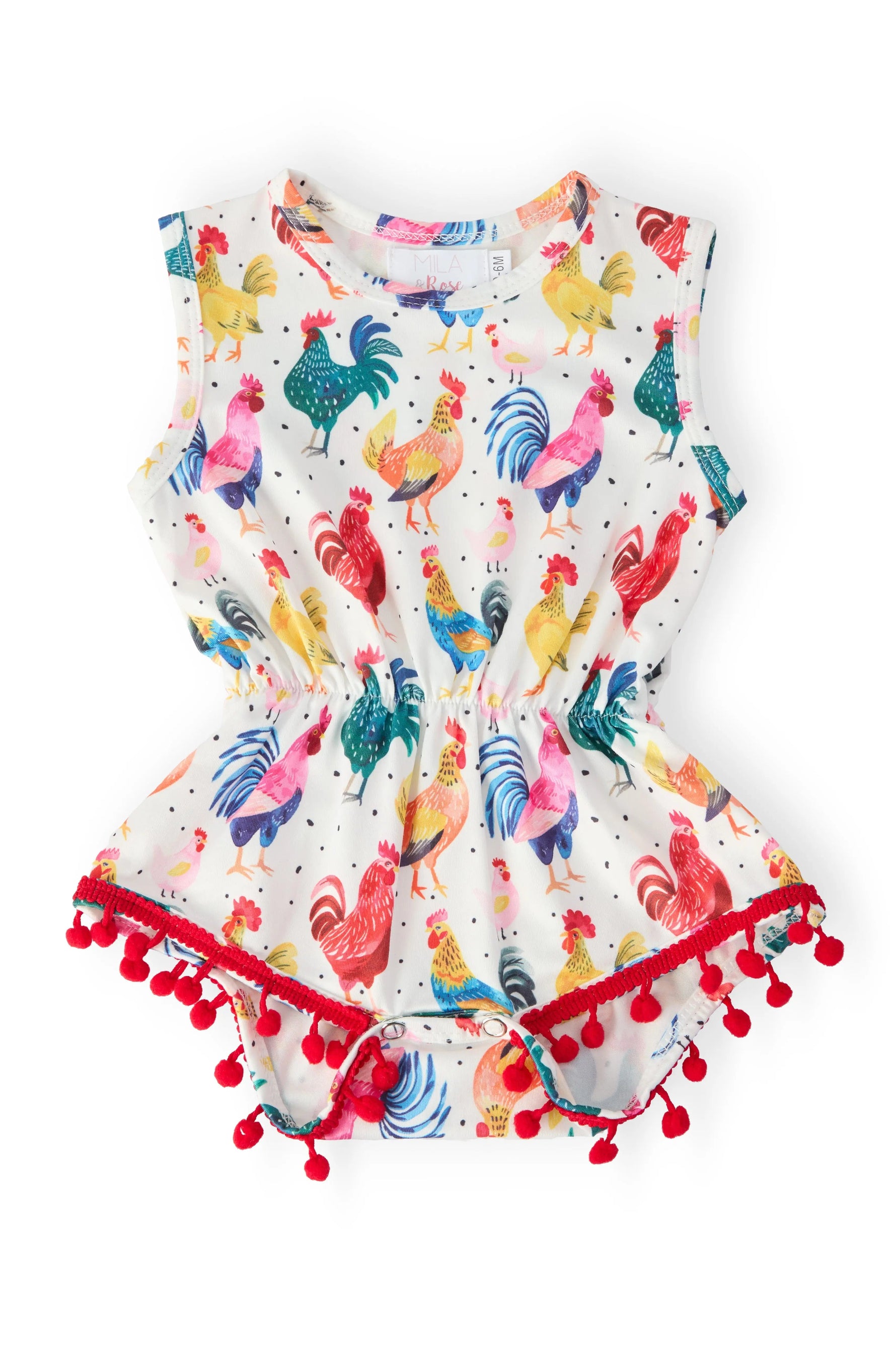 Rooster Pom Pom Romper - Baby & Toddler Clothing, Pink, Dress, One-piece garment, Day Dress | Everetts Place