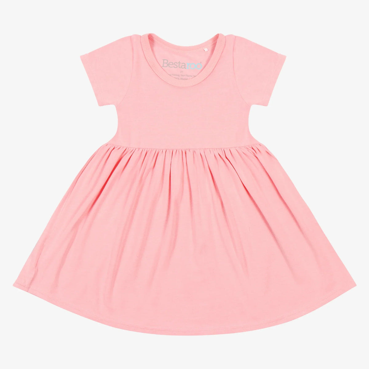 Rose pink baby dress with a full twirl-ready skirt and short sleeves
