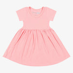 Rose pink baby dress with a full twirl-ready skirt and short sleeves